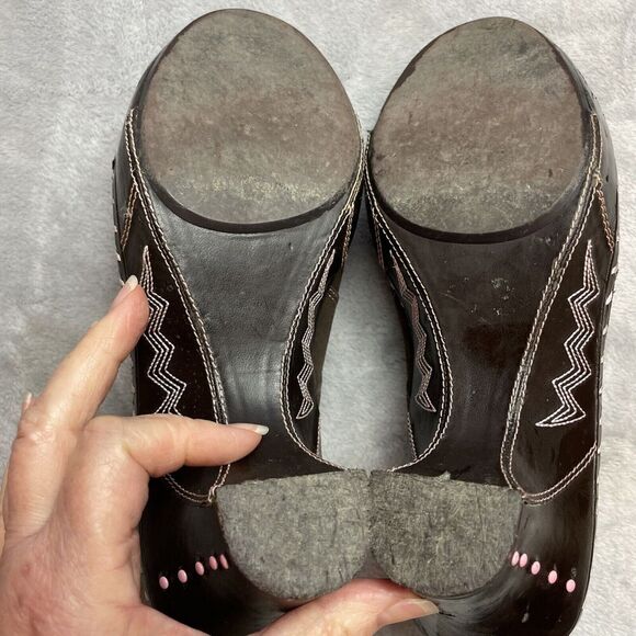 Sonora Western Heeled Mules Clogs Womens 8M Brown Suede Leather Slip On Shoes - Picture 9 of 11